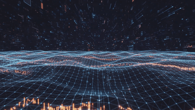 포인트가 있는 디지털 그리드 풍경