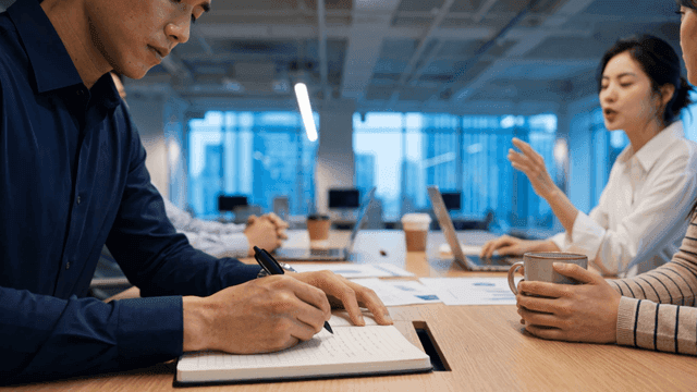 Office workers having meeting at conference table
