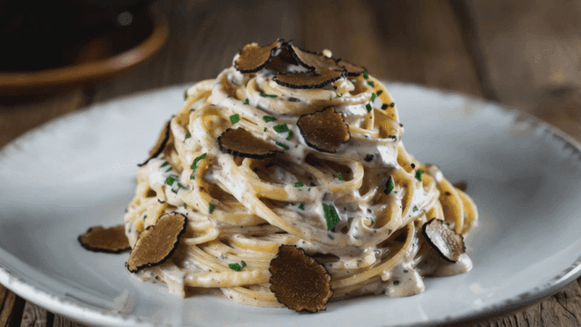 Creamy truffle pasta on a plate