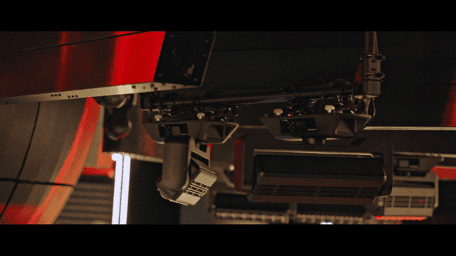Club ceiling with red lighting equipment