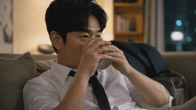 Man relaxing on a couch with a cup