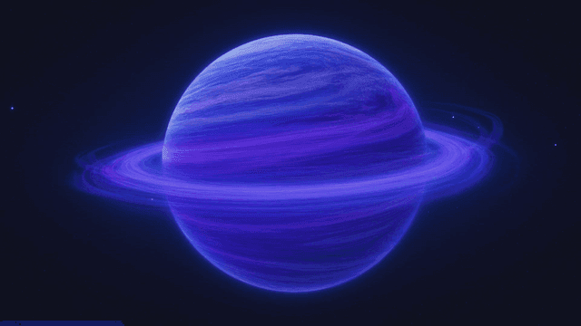 Vivid purple planet with rings in space