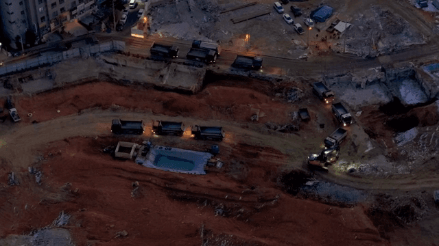 Construction site with trucks