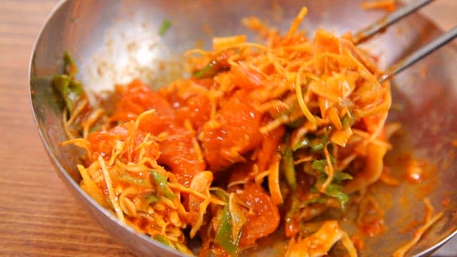 Trout sashimi salad mixed with fresh vegetables