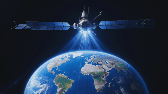 Satellite orbiting Earth in space