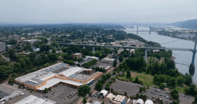 건물과 녹지가 있는 지역의 풍경