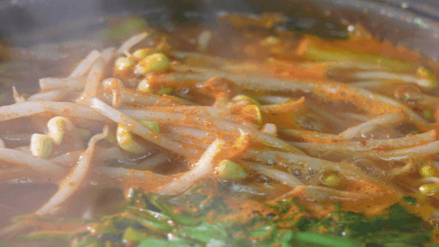 Bean sprout and pollack stew boiling in pot