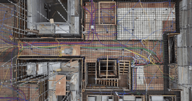Construction site with colorful wiring