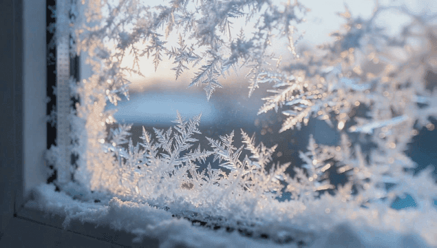 새벽 창문에 서린 서리 패턴