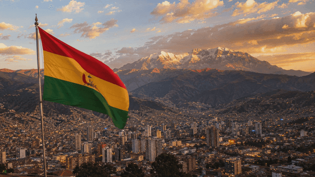Bolivian flag and city night view