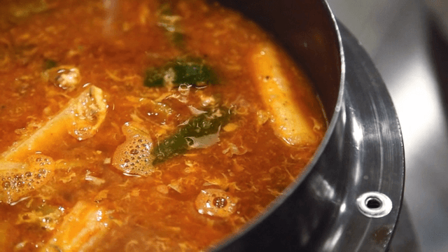 Spicy floating goby stew boiling in a pot
