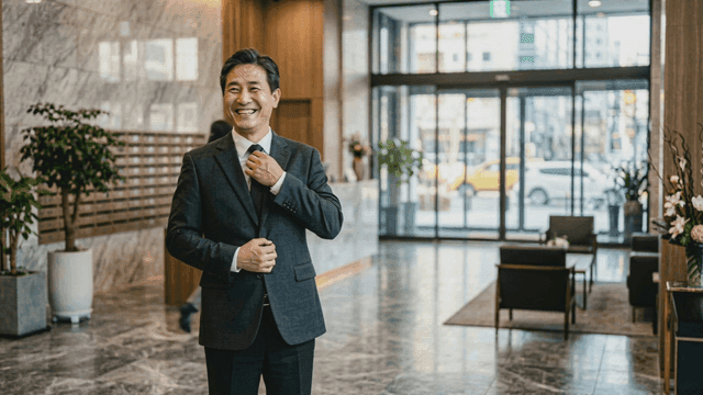 Smiling general manager in hotel lobby