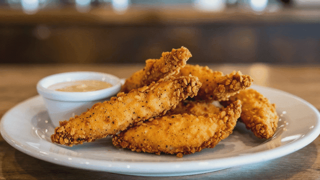 Crispy chicken tenders with dipping sauce