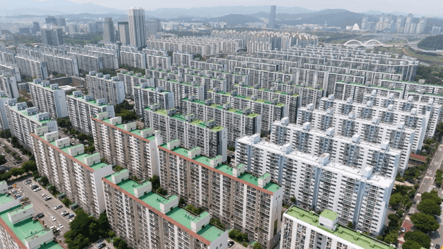 Aerial view of a large apartment complex