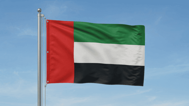 United Arab Emirates flag fluttering under clear sky