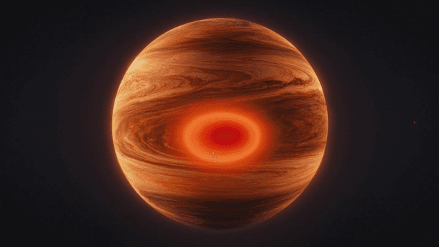 Distant view of gas giant planet