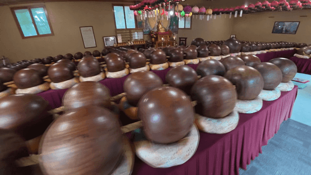 Temple filled with large wooden beads
