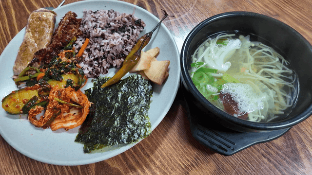 Plate of Korean side dishes and soup