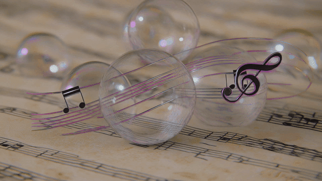 Musical notes and bubbles on sheet music