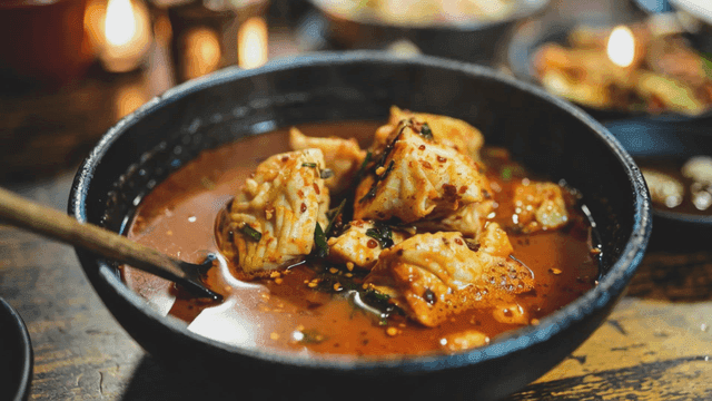 Spicy kimchi stew boiling in a pot