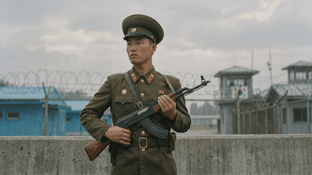 North Korean soldiers standing guard at border