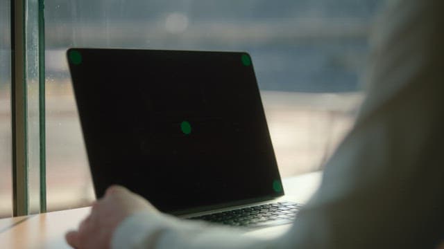 Person Using Laptop by Window in a Bright Office