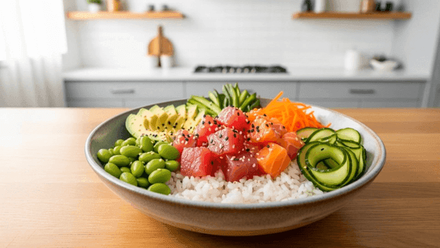 신선한 재료로 만든 화려한 포케볼