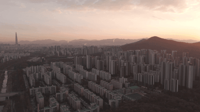 City view at sunset
