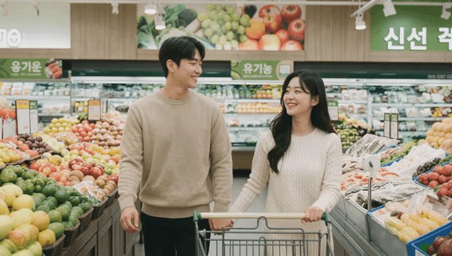 Couple shopping in a grocery store
