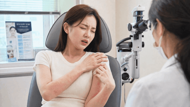 Doctors and female patients regarding skin irritation