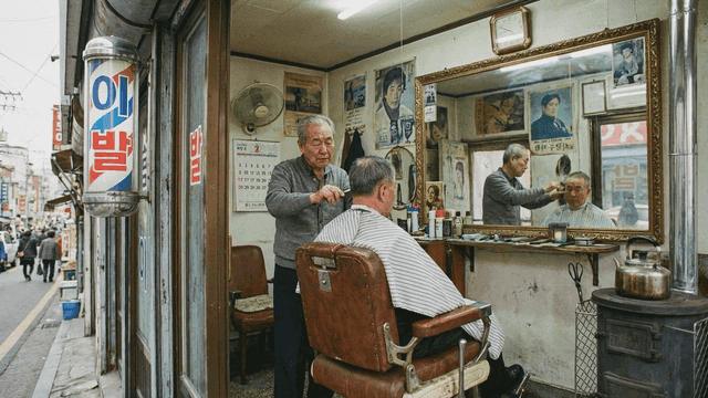 Traditional barbershop where haircut is in progress