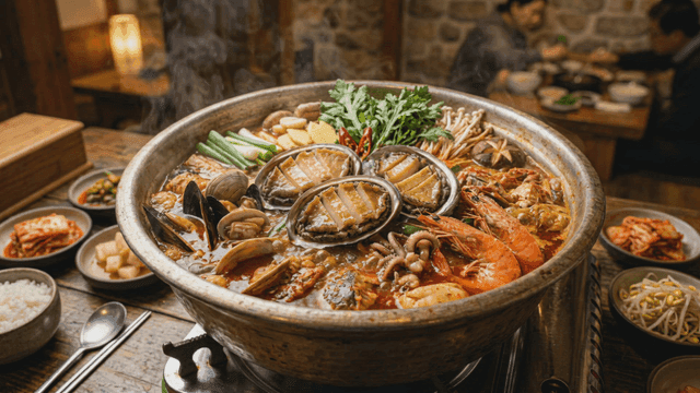 Steaming hot spicy seafood stew
