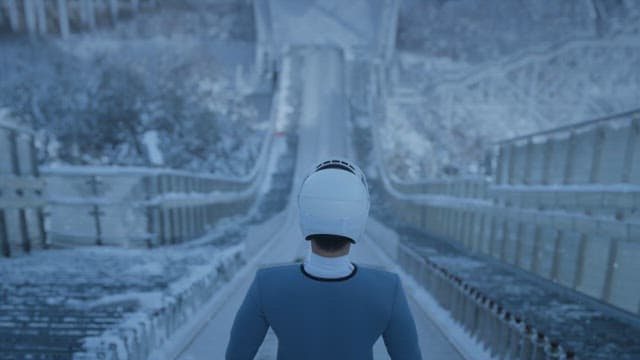 스키점프를 준비하는 스포츠 선수