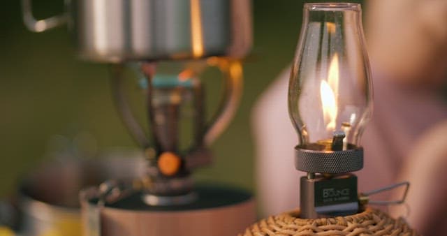 Glowing Camping Lamp in a Tranquil Setting