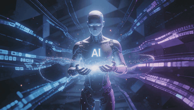 손에 빛나는 에너지를 가진 AI 로봇