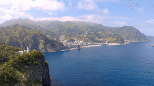 Scenic coastal view with mountains