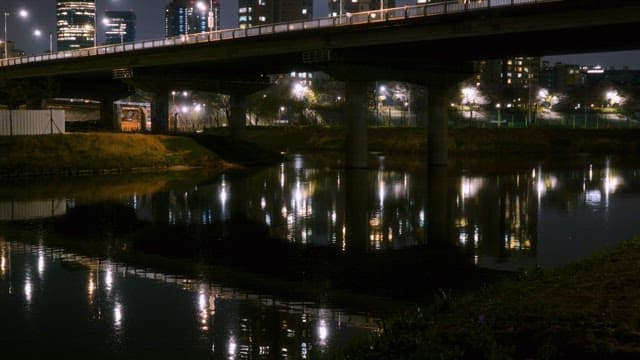 River with night view reflection