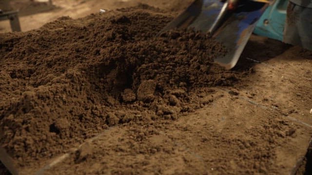 장업장에서 흙을 삽으로 퍼내는 장면