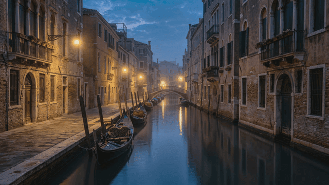 Canal between quiet European buildings