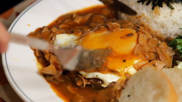 Hamburger steak with rice and egg