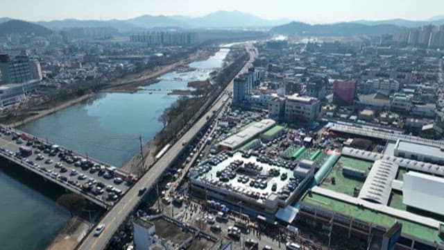 Aerial View of Busy Urban Street Market