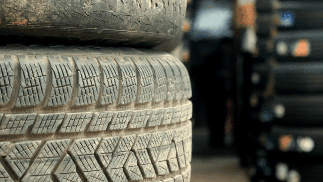 Stack of tires in a workshop