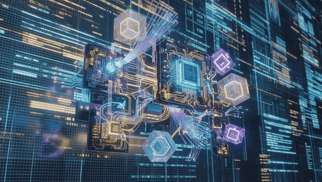 빛나는 요소가 있는 고급 회로 기판