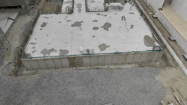 Concrete foundation at a construction site