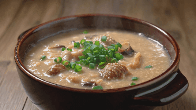 Steaming bowl of abalone porridge