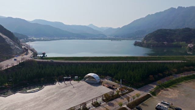 Serene lake surrounded by mountains