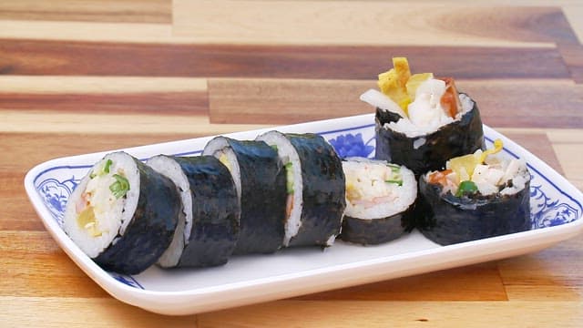 Appetizing kimbap neatly plated on a plate