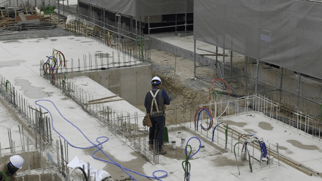 Construction workers at a building site