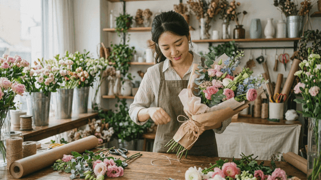 Florist who makes bouquets at flower shop