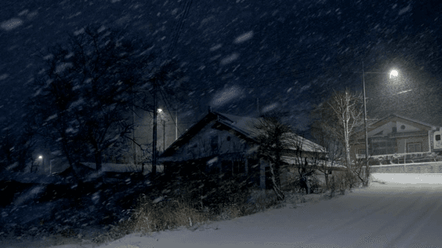 Snowy night in a quiet village